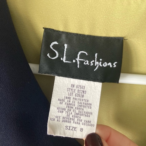 Vintage S.L Fashions Navy & Green Collared Maxi Dress 8 - Picture 6 of 6